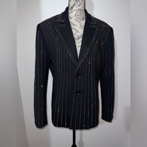 Designer Rhinestone Sequin Embellished Black Rockstar Blazer Medium